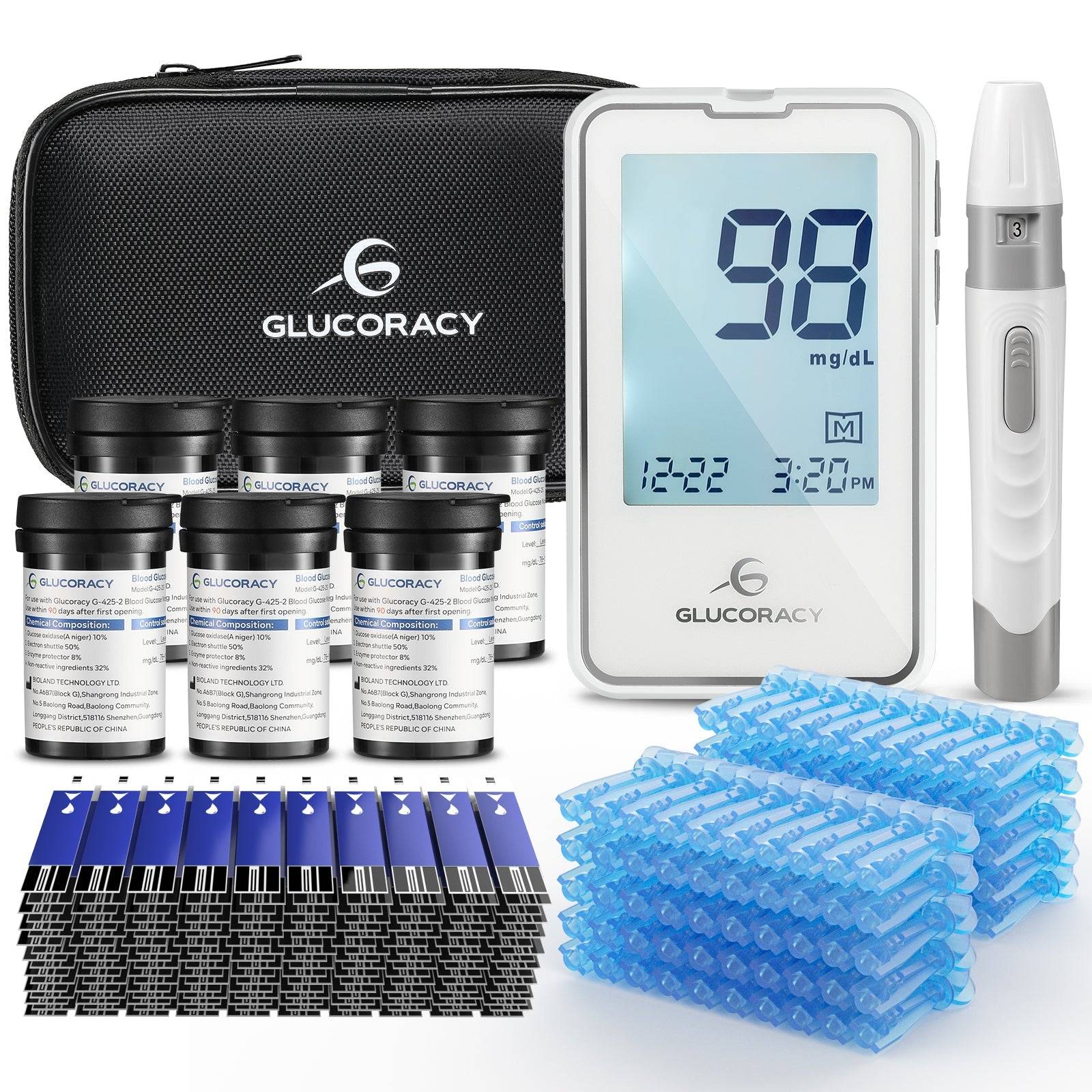 Fora 6 Connect Blood Glucose Set with 1 Meter, 50 Test Strips, 50 Lancets, Painless Design Lancing Device, Carry Case, Accurate Blood Sugar