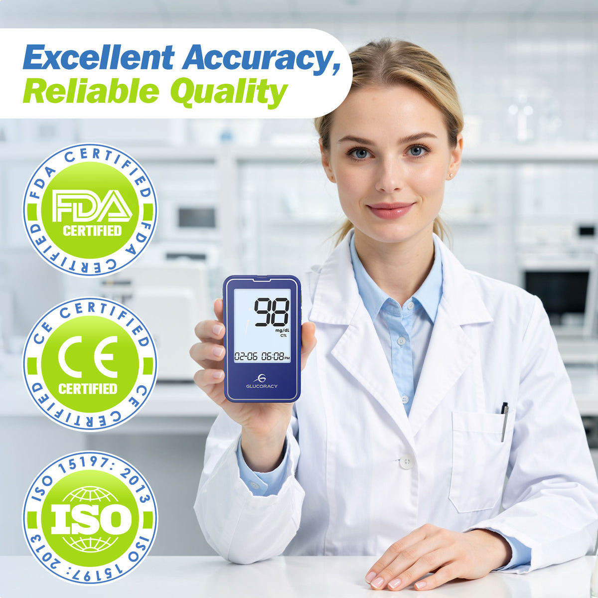 Glucoracy G-425-2 Kit | 100 test strips(BLUE)