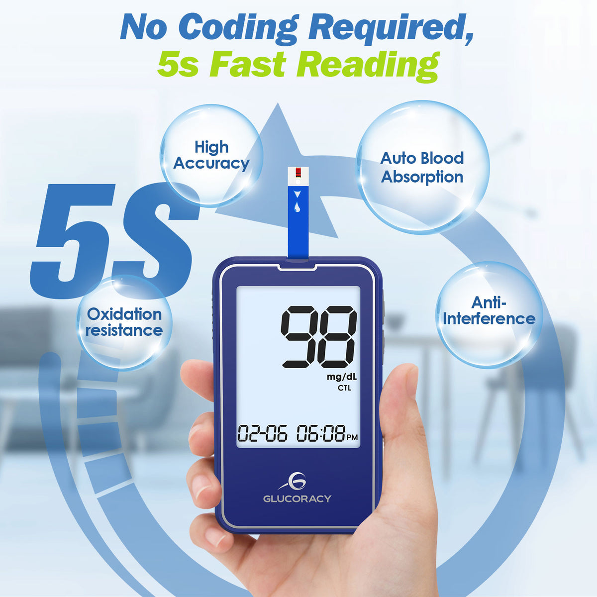 Glucoracy G-425-2 Kit | 100 test strips(BLUE)