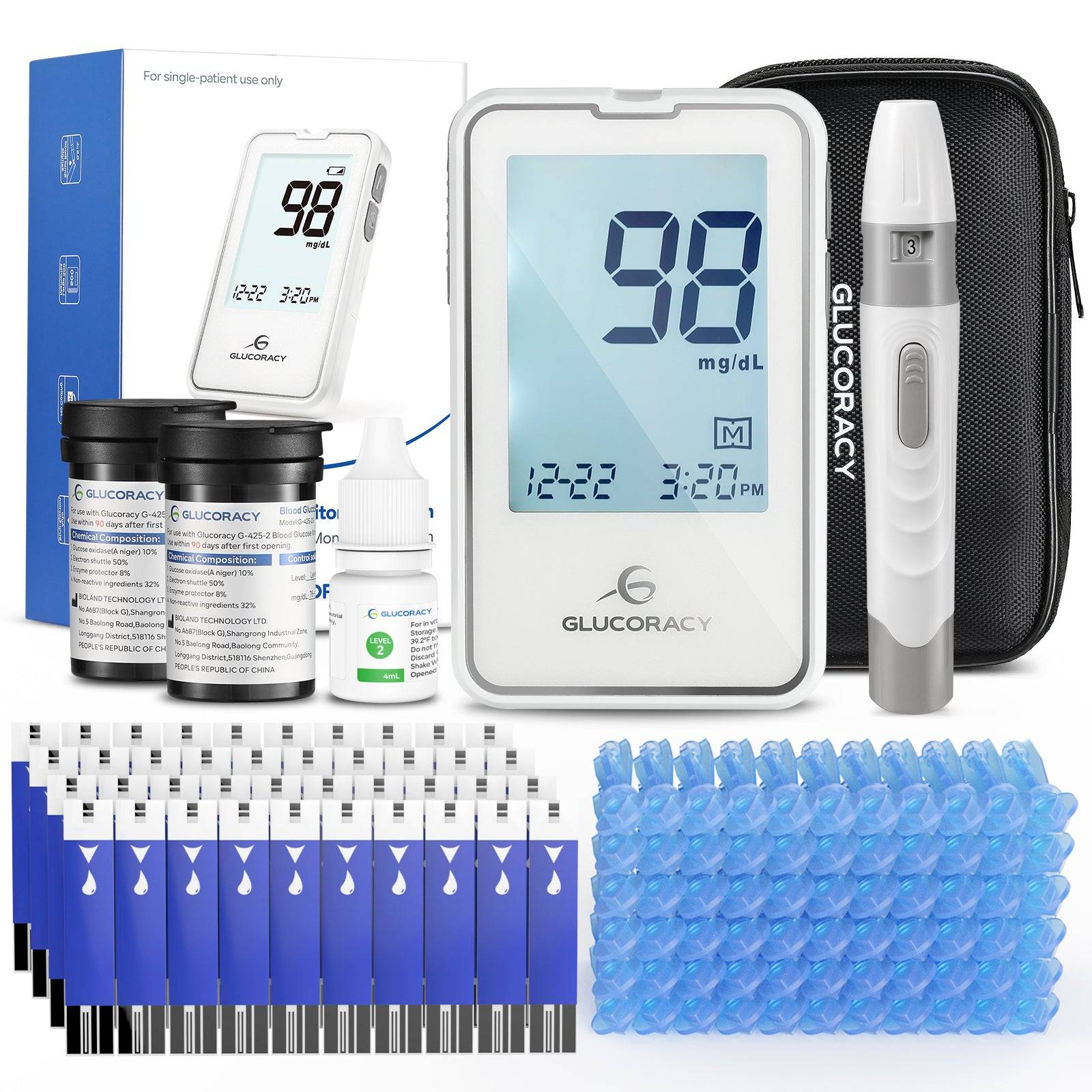 Glucoracy G-425-2 Glucose Monitor Plus Kit with Blood Control Solution 