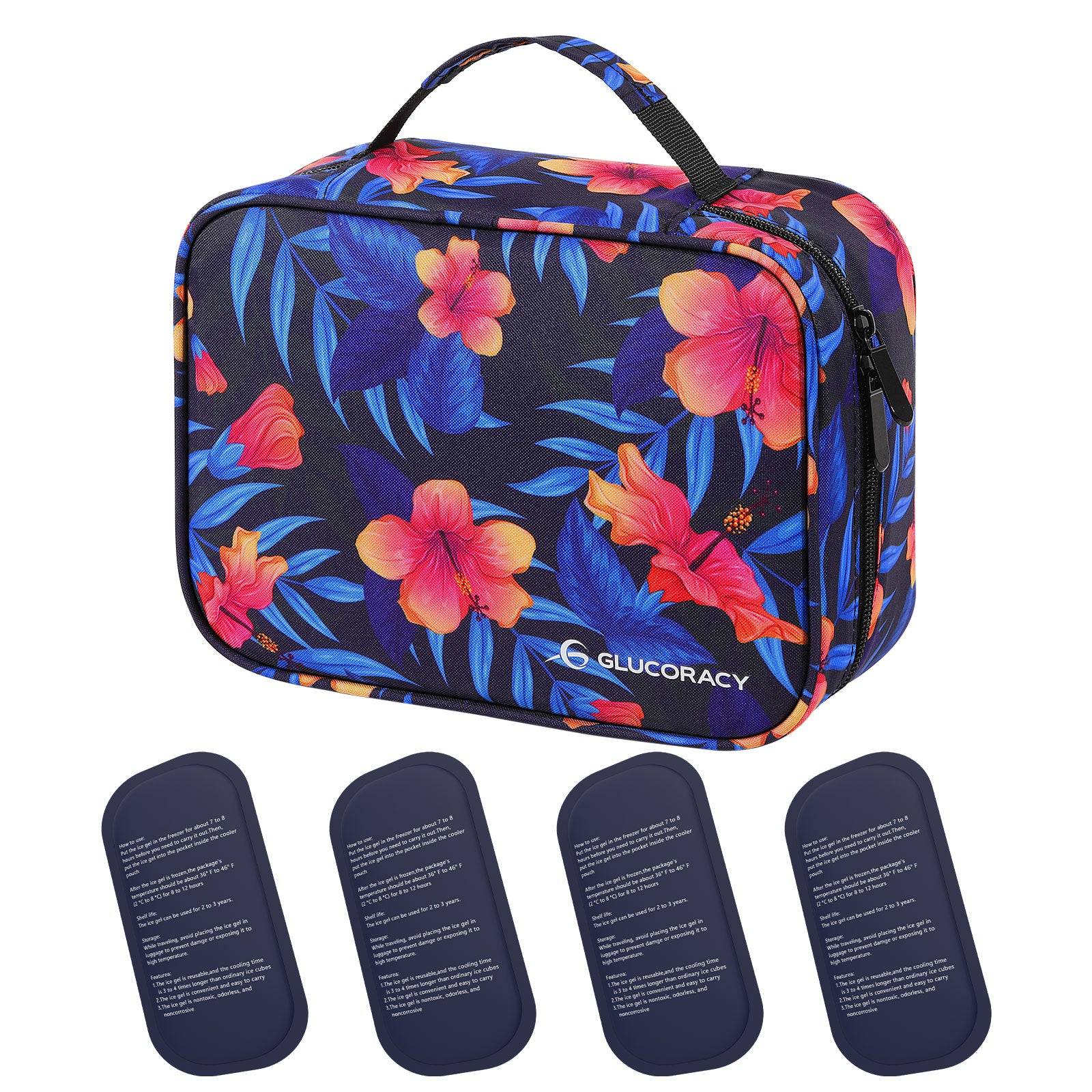 Glucoracy flower Style Insulin Cooler Travel Case Inside 4 bags