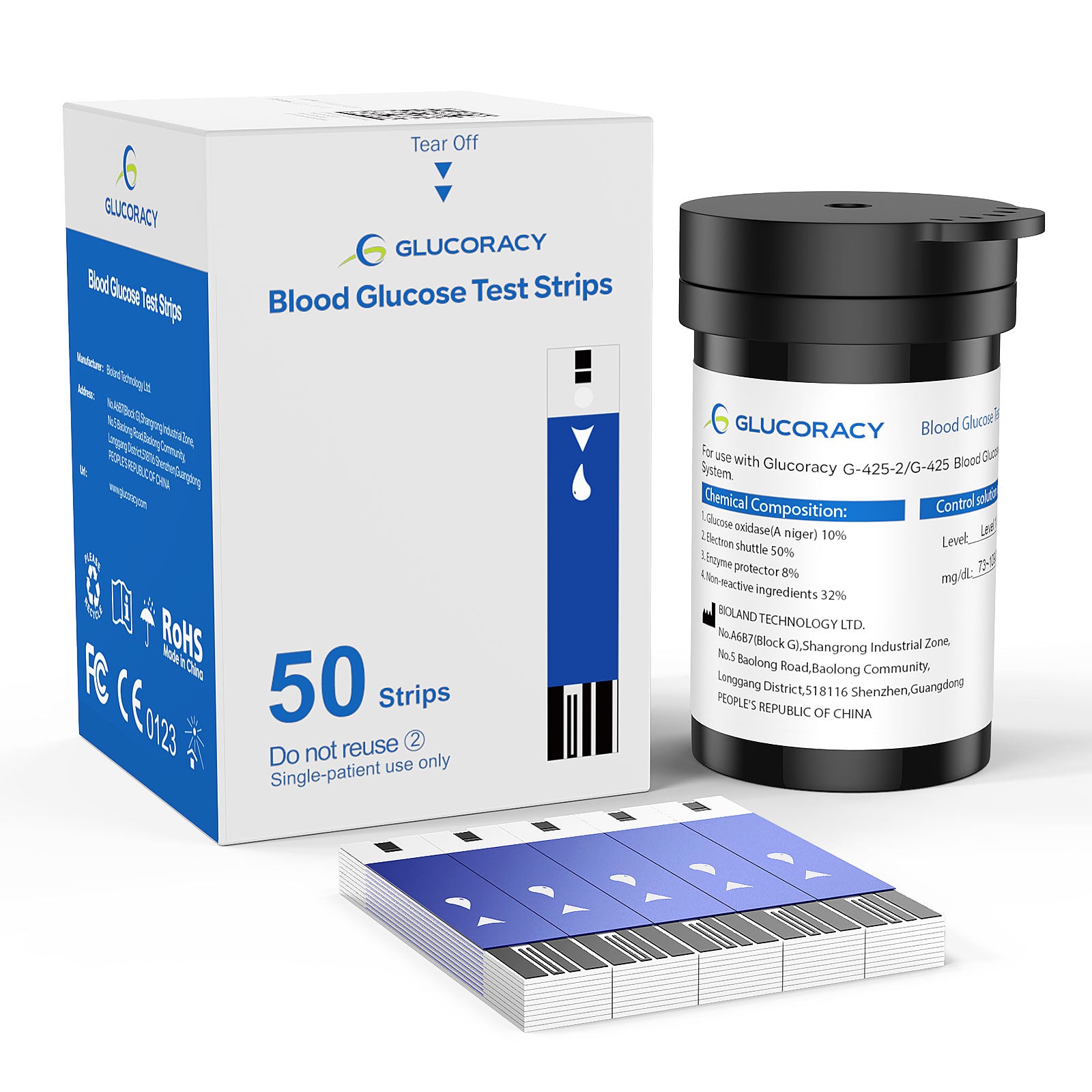 50 Test Strips For Glucoracy G-425-2/G-425 (No Lancets)