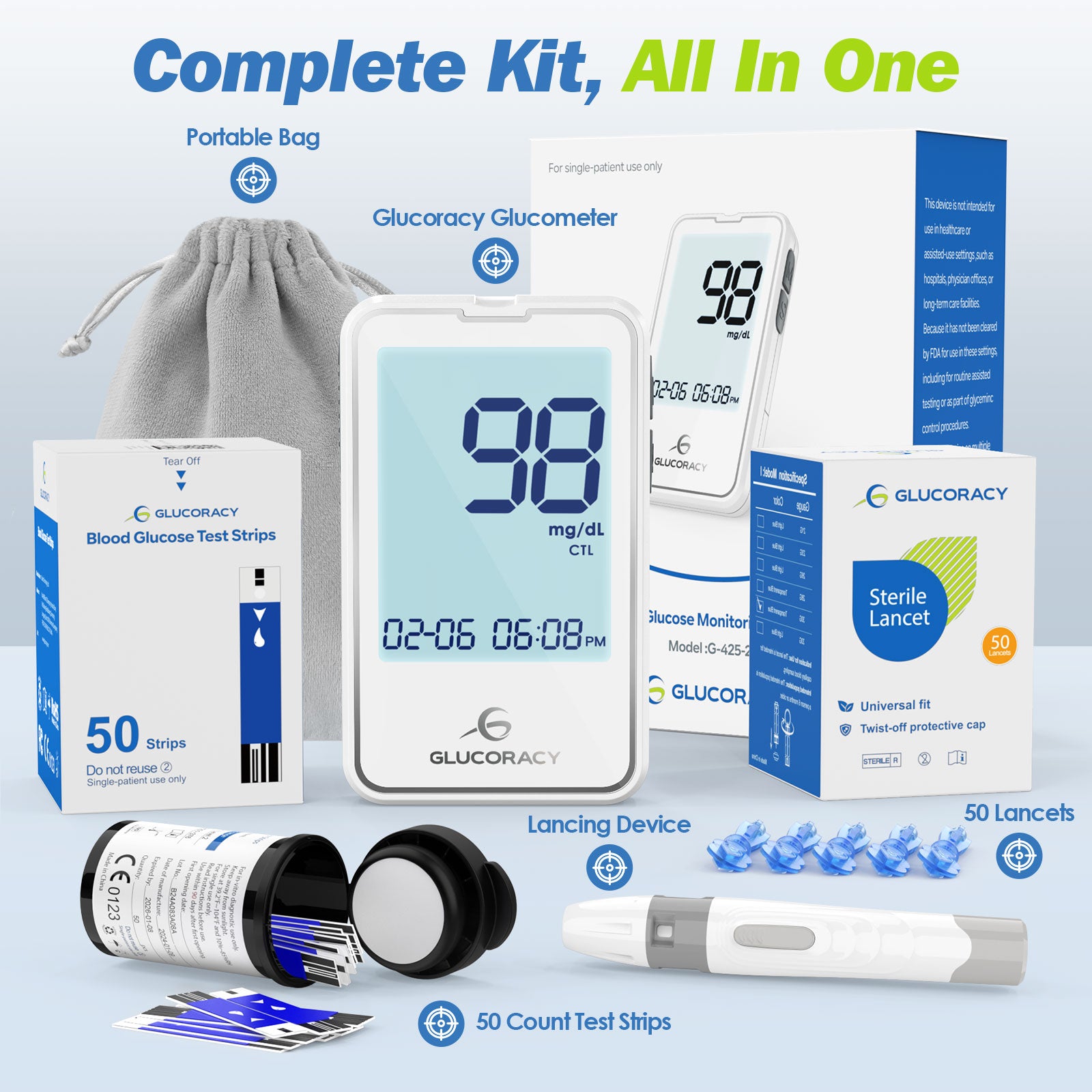 Glucoracy G-425-2 Kit | 50 test strips