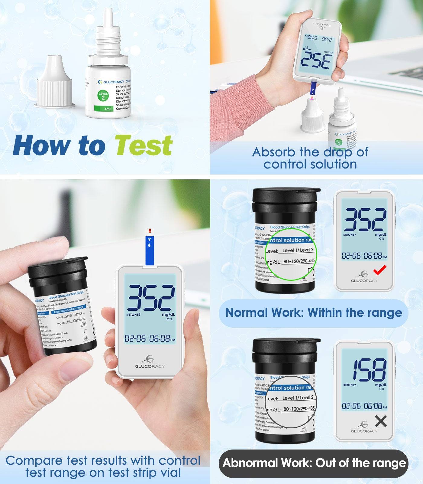Glucoracy g-425-2 Glucose Control Solution how to test