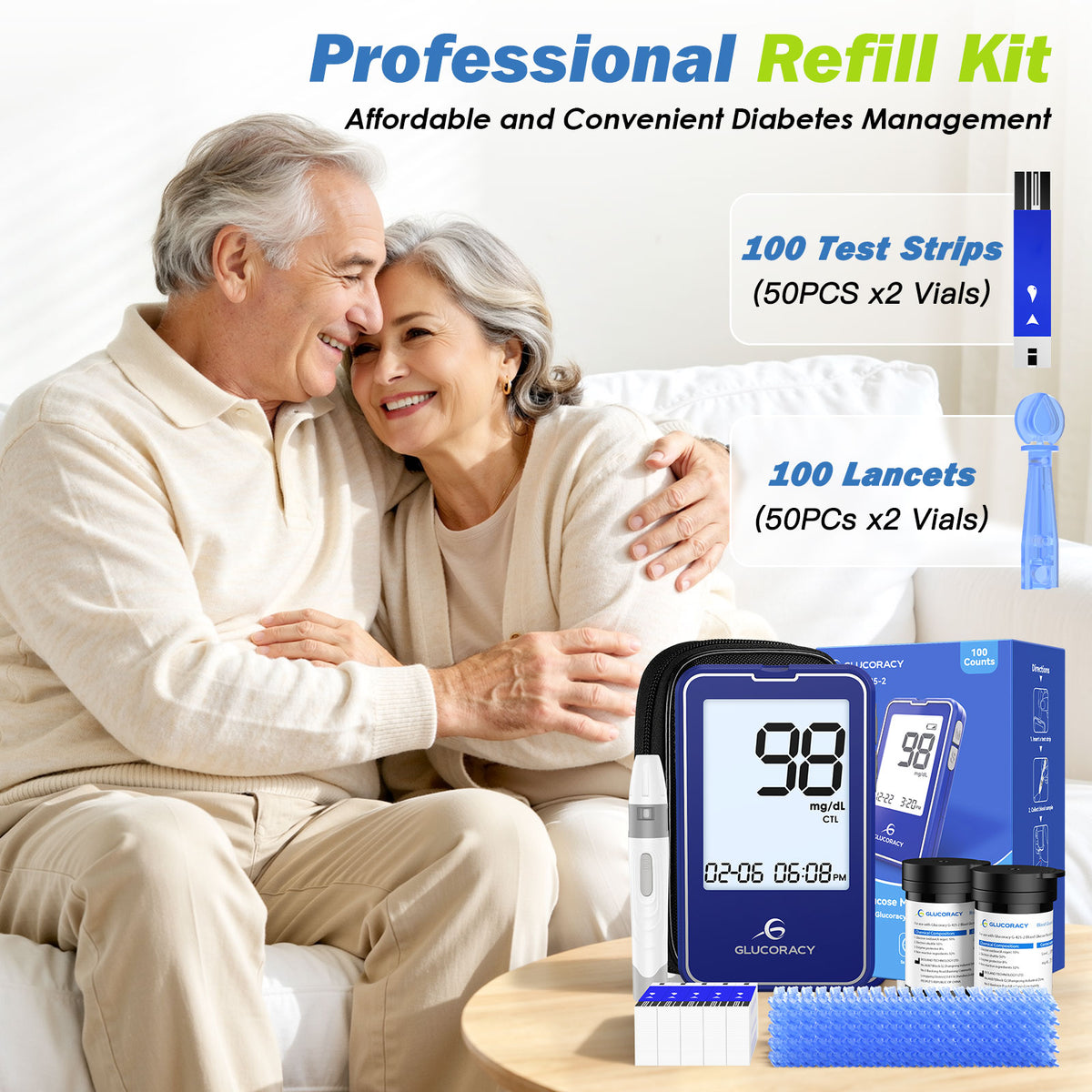 Glucoracy G-425-2 Kit | 100 test strips（BLUE）