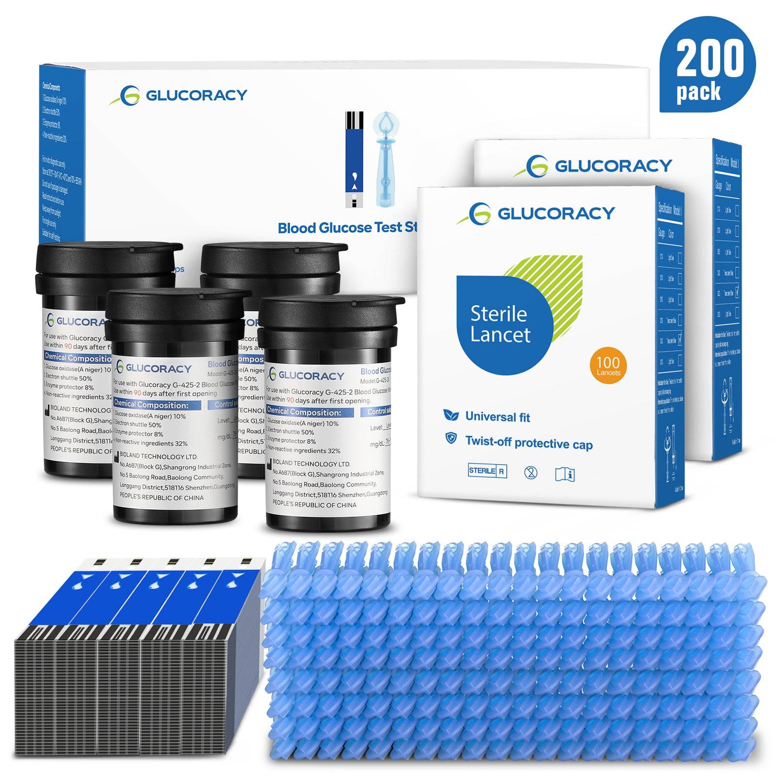 200 Teststreifen und Lanzetten-Set für Glucocracy G-425-2 