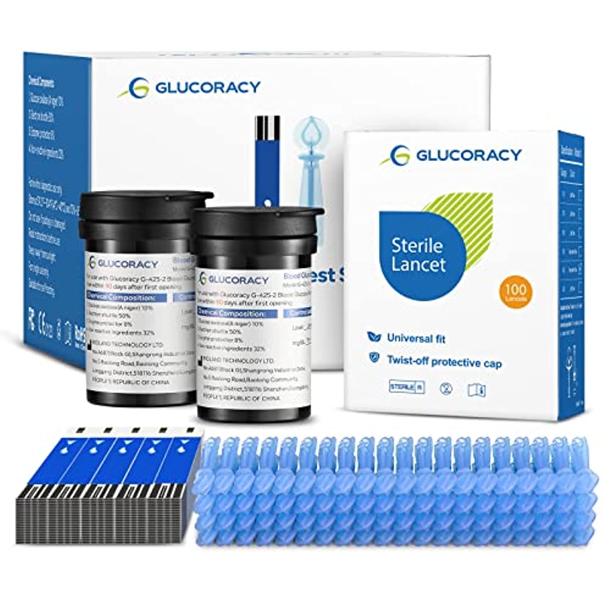 100 Teststreifen und Lanzetten-Set für Glucocracy G-425-2 